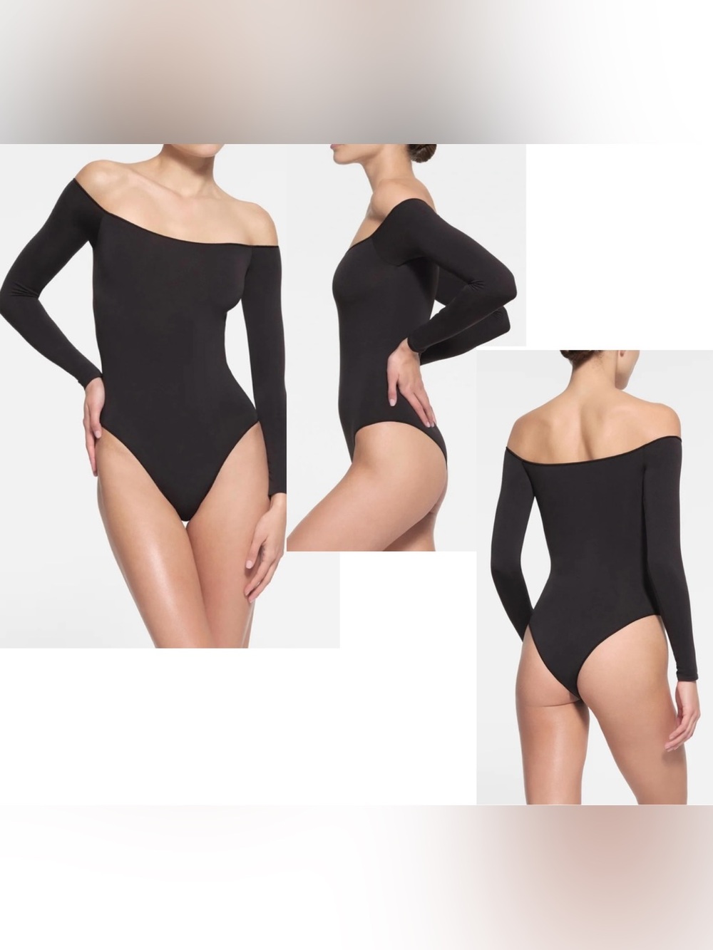 Skims Essential Bodysuit Off The Shoulder Bodysuit Onyx Black Small Medium NEW